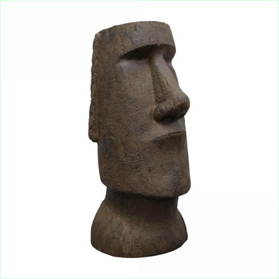 Garden Statues | 35.6" Tall Moai Easter Island Head Sculpture, Indoor Outdoor Garden Porch Decor | Walnut Brown | Concrete Cement