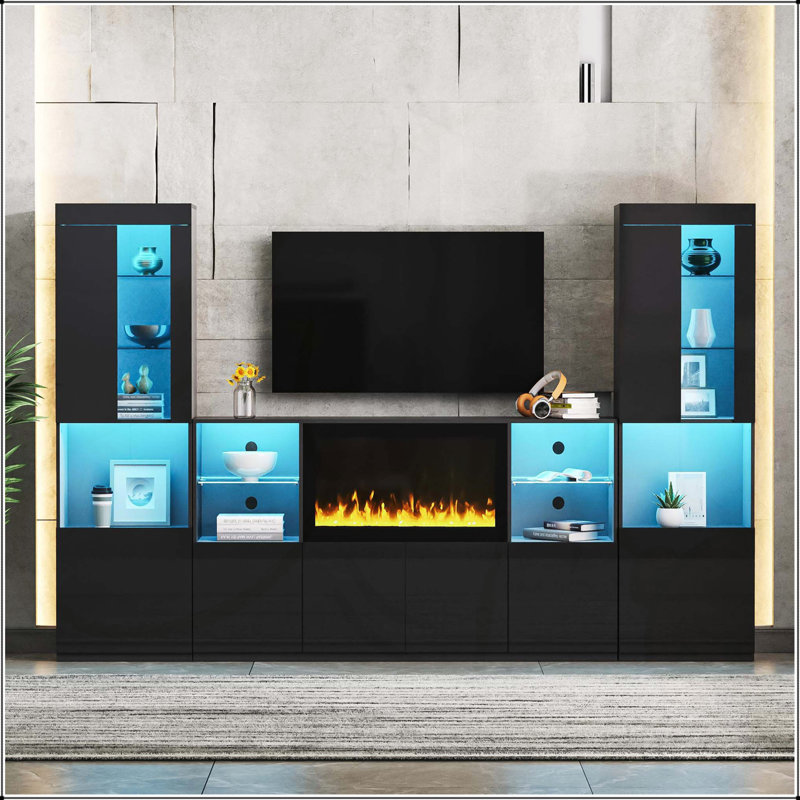 TV Stand with Non-heating Electric Fireplace, Black