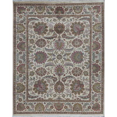 Tapis crème et brun noué à la main de haute qualité
