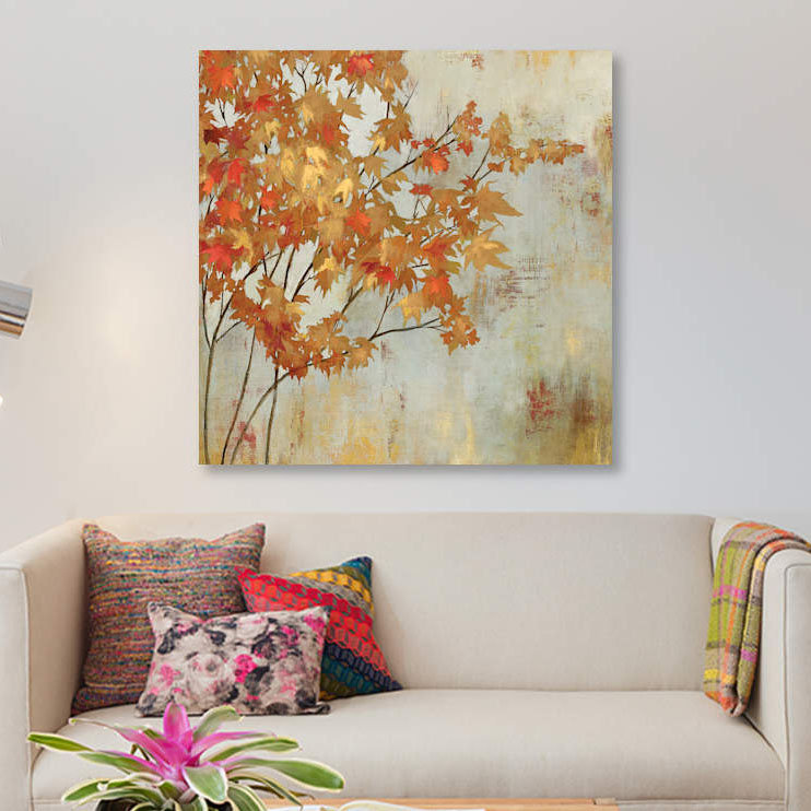 « golden feuillage », impression sur toile, H 26 po x l 26 po x p 1,5 po, Toile tendue, Pas de tapis