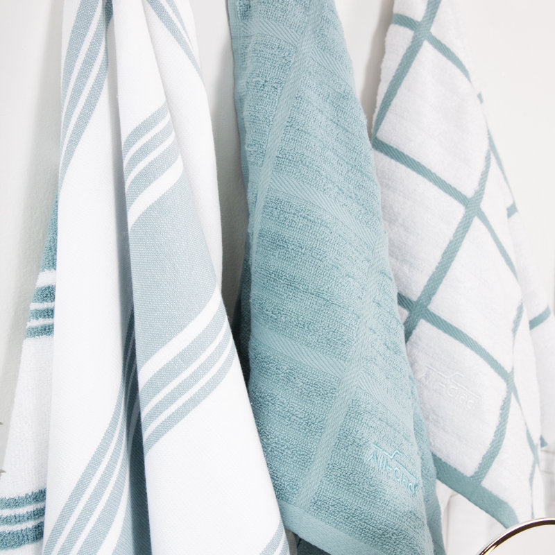 Blue Jacquard Kitchen Gift Set with Mitts and Towels