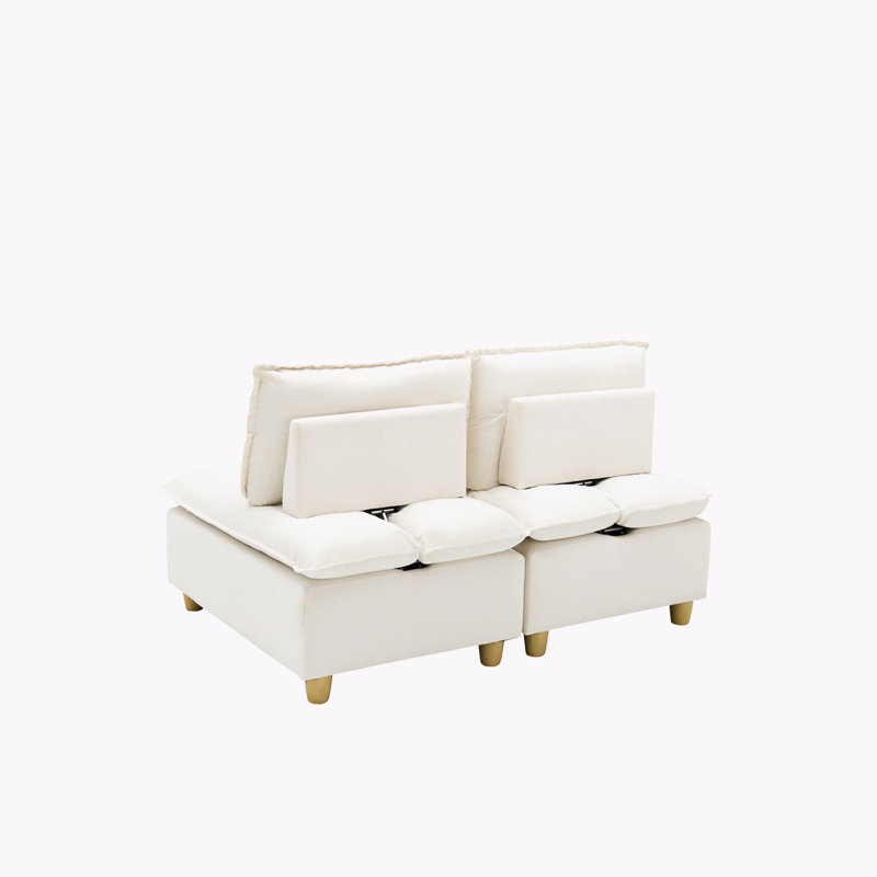 Canapé modulaire avec dossier réglable, Velours beige, H 36,61 po x l 58,46 po x P 45,28 po