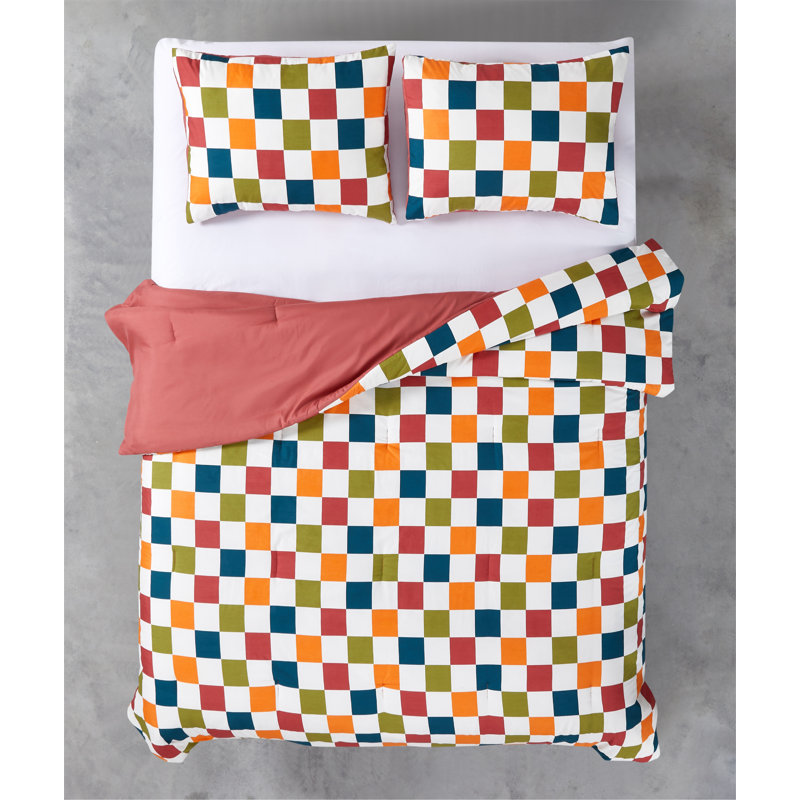 Ensemble d'édredon Urban Lifestyle, Blanc / vert / rouge / orange, Édredon double et 2 taies décoratives