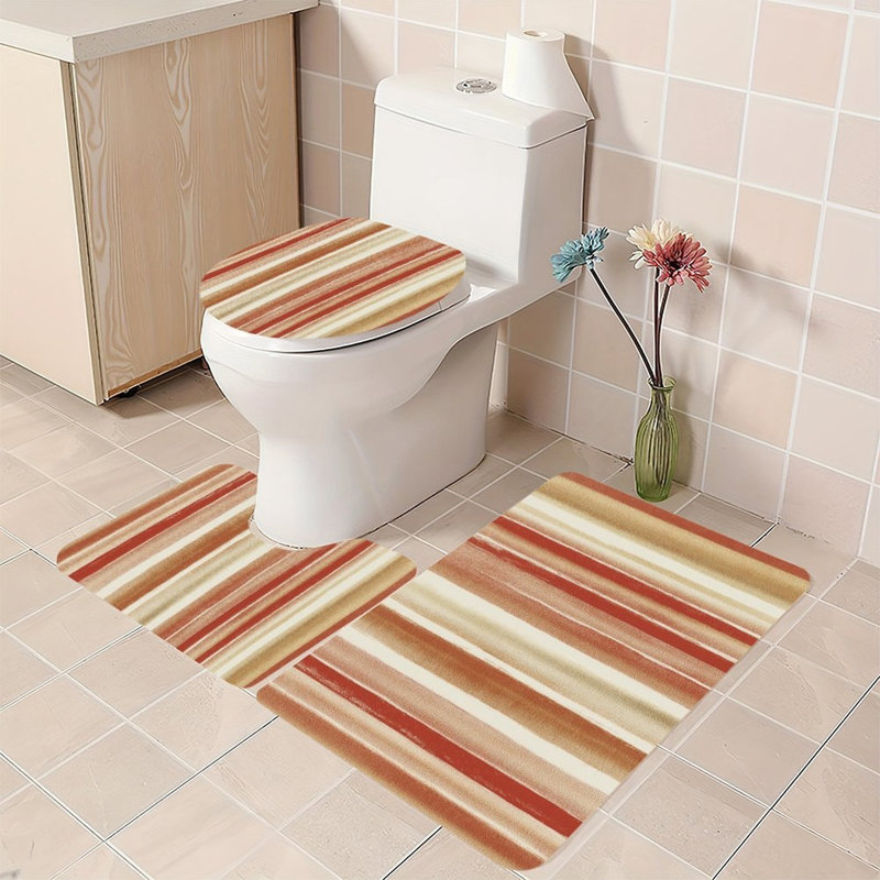 Ensemble de 3 tapis de salle de bain terracotta rayés pour salle de bain