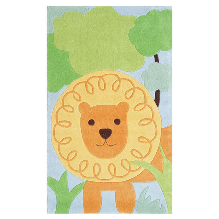Tapis orange/vert/bleu/bleu touffeté fait main, Rectangle 2 pi 8 po x 4 pi 8 po