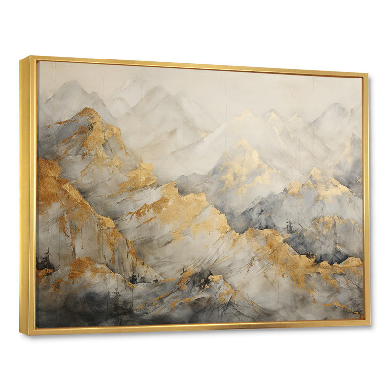 «Bold Beige and Gold Mountain Glacier», reproduction d'art sur toile, Cadre flottant doré, H 34 po x l 44 po