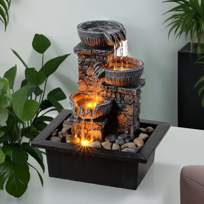 Tabletop Fountain 3 Bowls With LED Light Soothing Water Flowing Sound Fountain Zen/Meditation Home/Office Decor