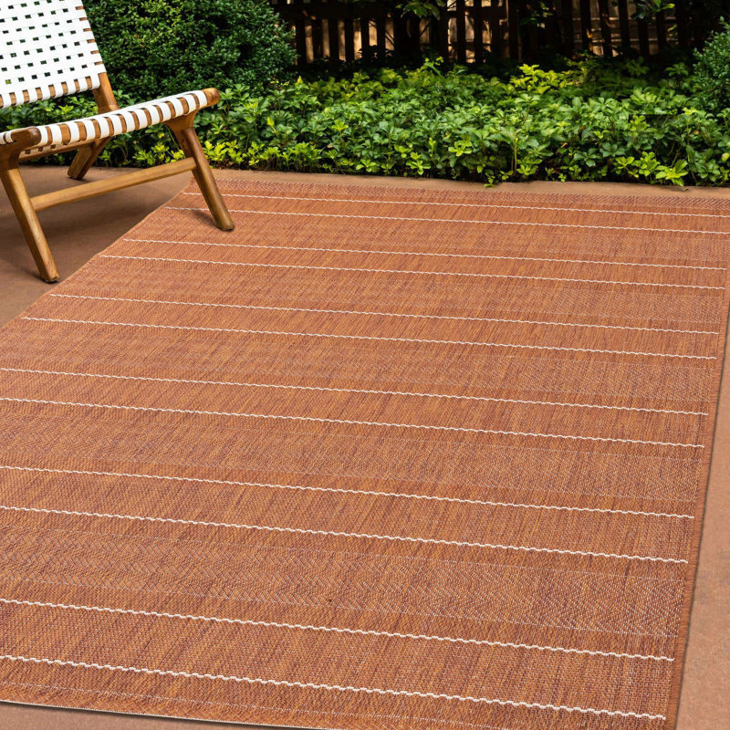 Rahman Collection Rust Orange Striped Indoor/Outdoor Area Rug, Rectangle 5'3" x 7'7"