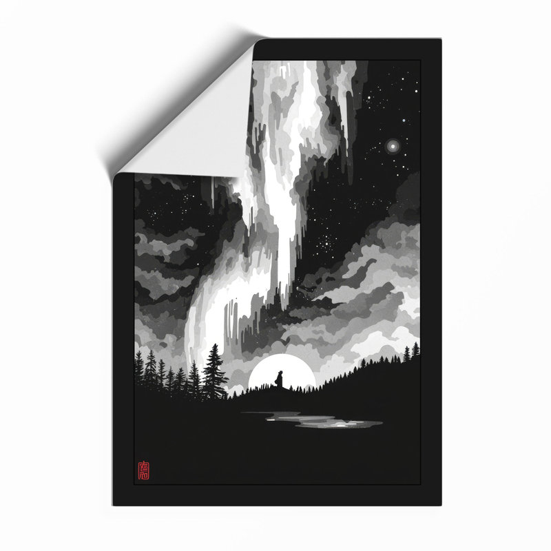Aurora Over Silent Waters Japandi - Framed Print, A2 - 59.4 x 42.0 cm, Unframed