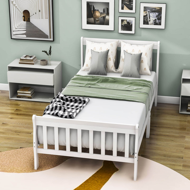 Lit plateforme simple en bois avec tête de lit Dicky, Blanc