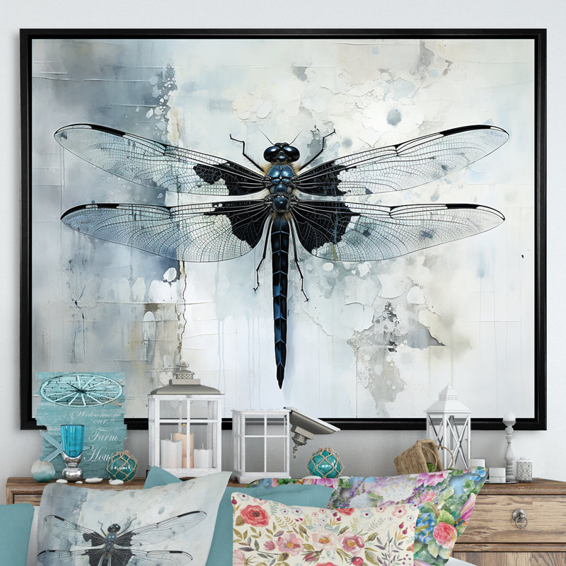 Libellule élégante - Art mural libellule, Cadre flottant noir, H 34 po x l 44 po x P 1,5 po