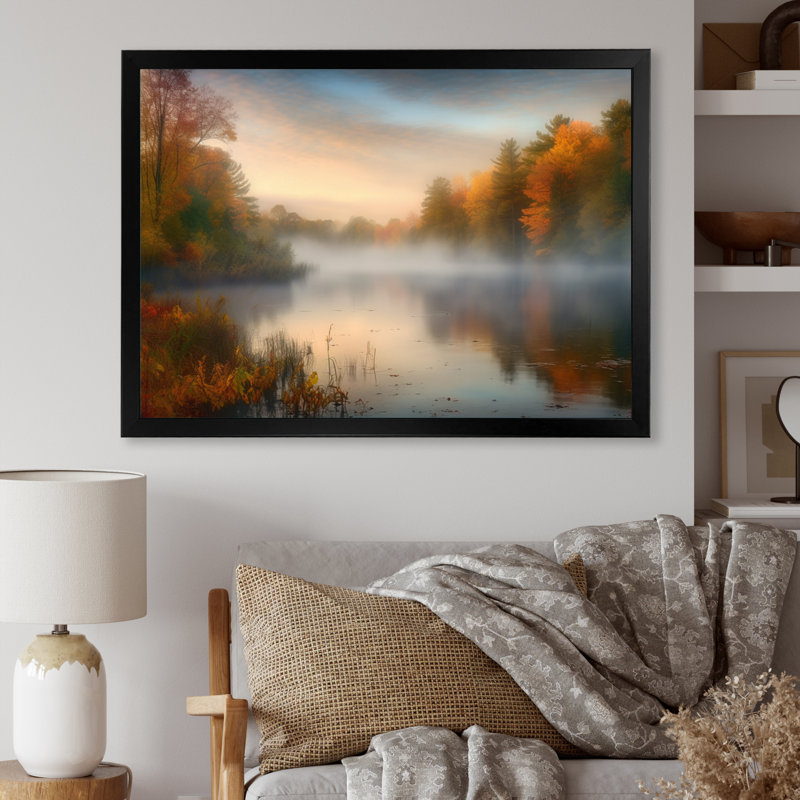 «Misty Lake III», reproduction d'art sur toile, H 12 po x l 20 po x P 1 po, Cadre photo noir