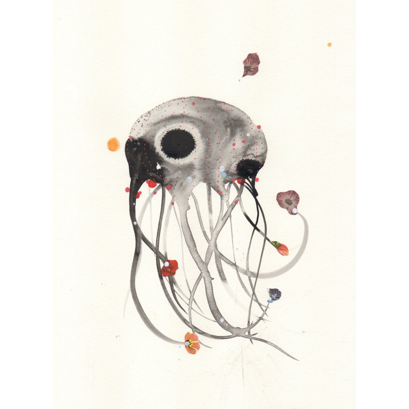 Inky Rose Cephalopod Print by Jenny Brown, 32" H x 24" W, Wrapped Canvas