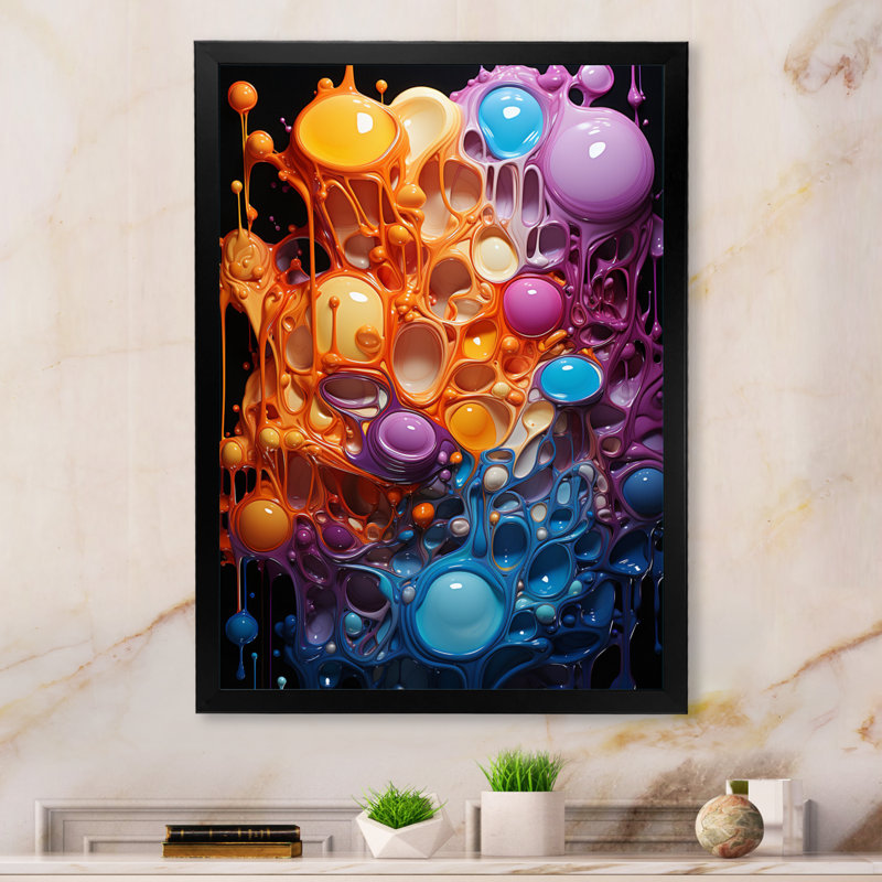 Orange et bleu, réalités abstraites sur toile, Cadre simple noir, H 20 po x l 12 po x P 1 po
