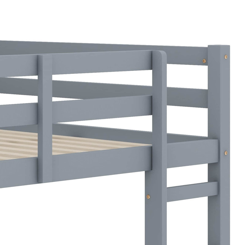 Structure de lit double, lit mezzanine en bois d'hévéa compact avec marches, Gris