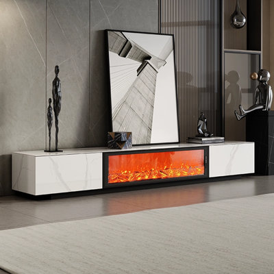 White Manufactured Wood TV Cabinet Fireplace