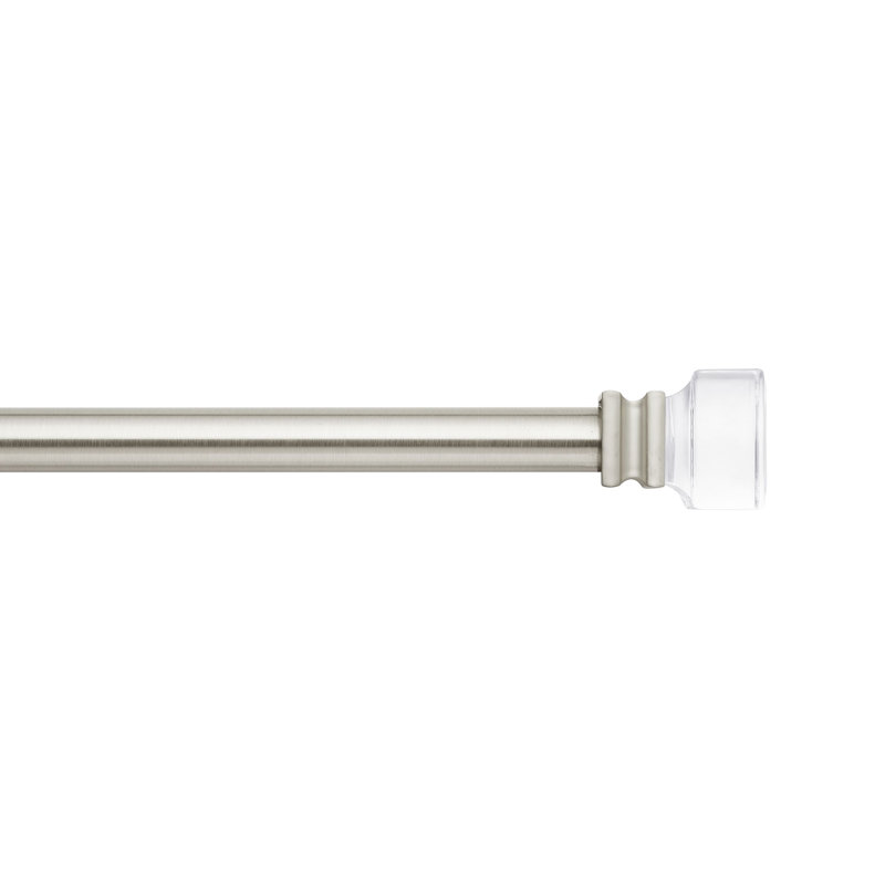 Mode Premium Collection 1 1/8 in Diameter Wall Mounted Rod Set with Clear Square Finials, Nickel, 36" - 72"