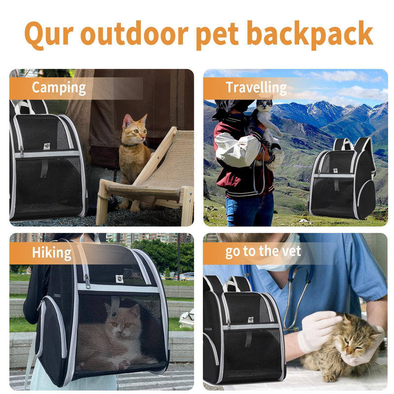 Cat Backpack Carrier Pet Backpack Carrier For Small Dogs And Medium Cat Puppy Kitten Bunny Up To 15Lbs, Cat Carrying Backpack Collapsible With Fully Ventilated Mesh With Safety Leash