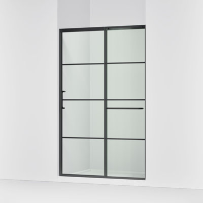 Elate Tall Sliding Shower Door, 75-1/2-In H X 50-1/4 - 53-5/8-In W, With Heavy 5/16-In Thick Crystal Clear Glass With Rectangular Grille Pattern