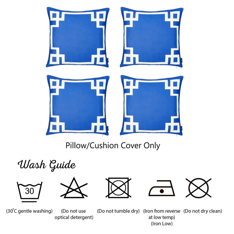 Geometric Blue and White Polyester Euro Pillow Covers Set of 4