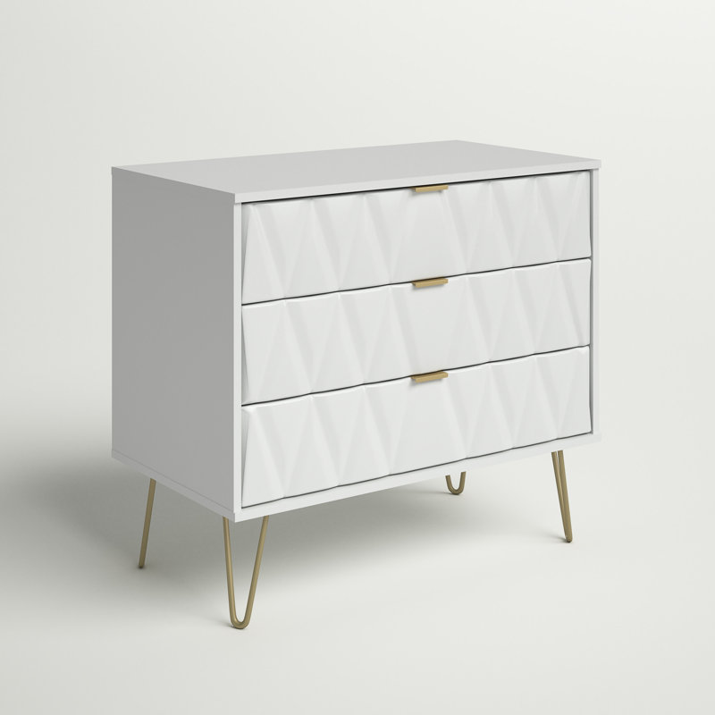 Fully Assembled Payson 3 Drawer Chest, White/White