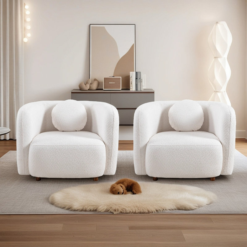 40'' Soft Upholstered Single Sofa Set, Suitable For Living Room And Bedrooms(set Of 2), White