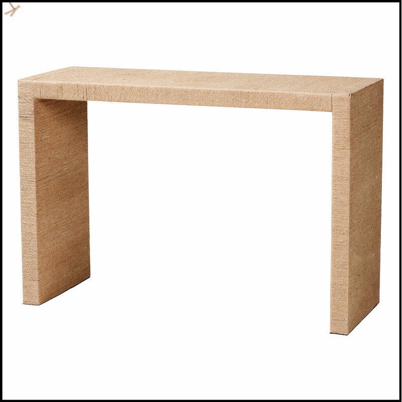 Console moderne en jute brun naturel et en bois de style bohémien moderne, parfaite pour les intérieurs rustiques et contemporains avec beaucoup de rangement et un design élégant.