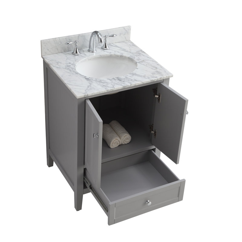 Meuble-lavabo simple l 25 po x P 21,5 po x H 35 po Ain, Blanc de Carrare, Gris