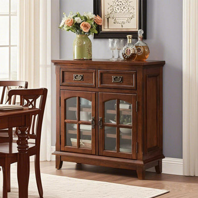 Nut-brown Solid + Manufactured Wood+Glass Sideboard