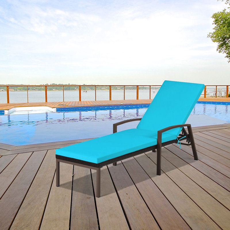 Outdoor Metal Chaise Lounge , Cushion Included, Black Frame/Turquoise Cushion