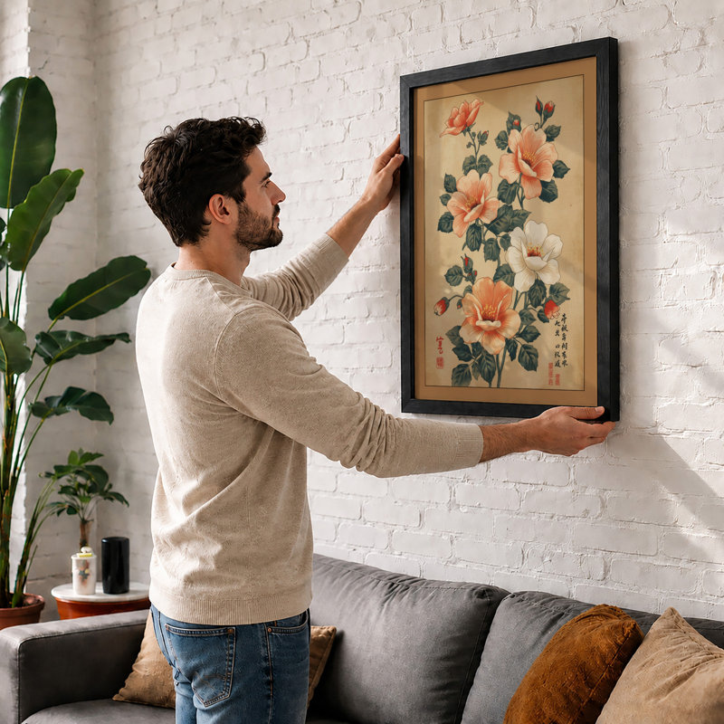 East Asian Flowering Study Japandi - Framed Print, Oak, A4 - 29.7 x 21.0 cm