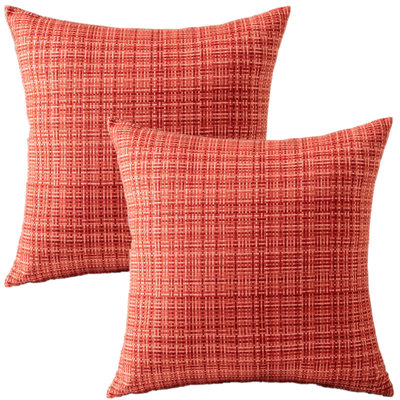 Red Set Of 2 Waterproof Textured Woven Throw Pillow covers AND inserts– Outdoor & Indoor 18"x18"