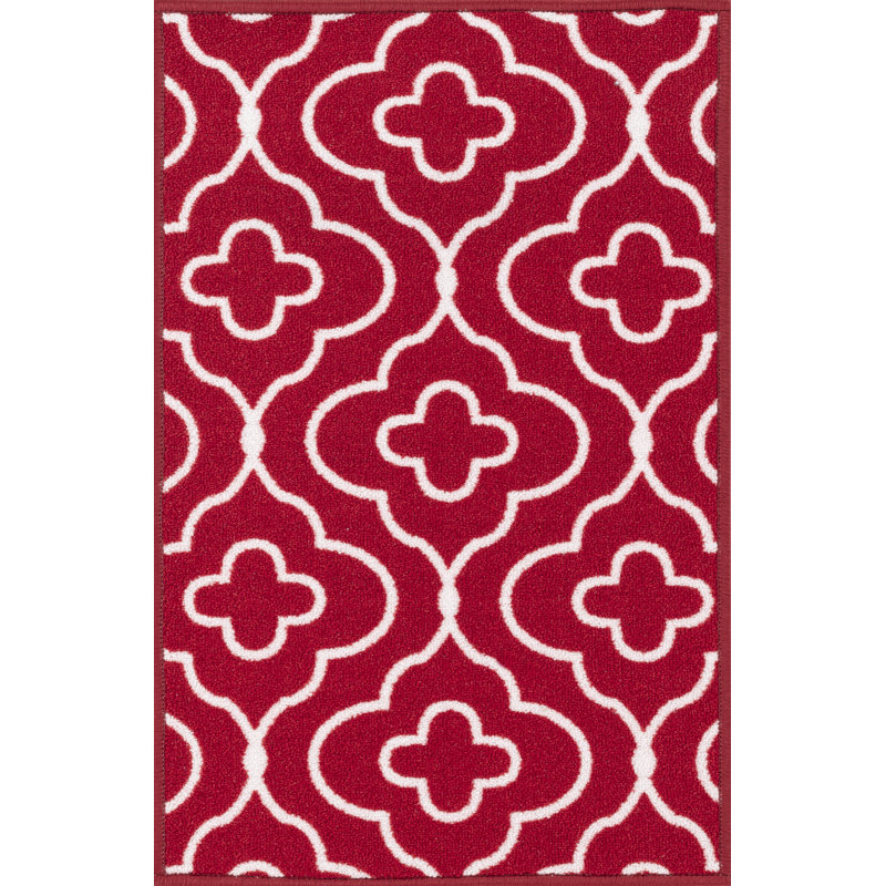 Havana Club Floral Trellis Anti Slip Washabale Hallway-Passage Corridor Kitchen Non Slip Doormats, Rectangle 40 x 60 cm, Red