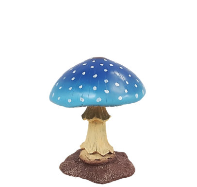 Statue de petit champignon surdimensionné, Bleu / blanc / gris / jaune / brun clair