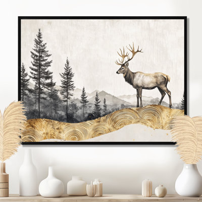 Golden Deer Landscape Grace In The Forest IV - Deer Wall Art