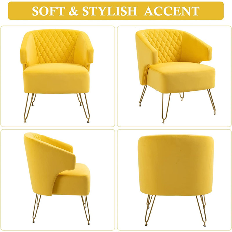 Fauteuil en velours l 26 po Hoise, Velours jaune