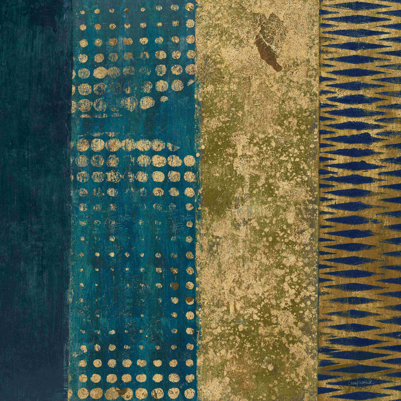 «Juxtapose III Metallic» par Cheryl Warrick - impression sur toile tendue, H 30 po x l 30 po, Cadre photo noyer, Oui