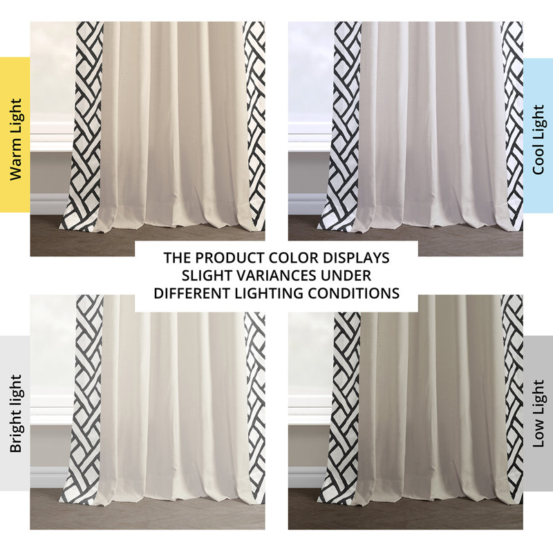 Semi Sheer Curtains for Bedroom - Solid Cotton Bordered Window Curtains Single Panel Drape, 50" W x 108" L