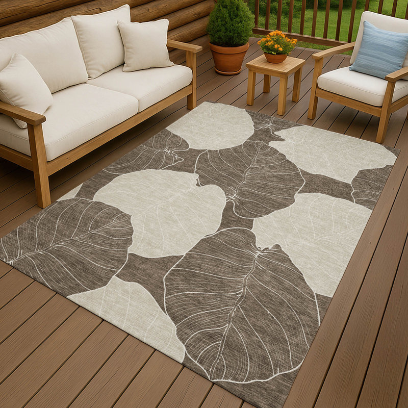 Machine Washable Indoor/Outdoor Chantille ACN2506 Floral Rug, Chocolate, Rectangle 5' x 7'6"