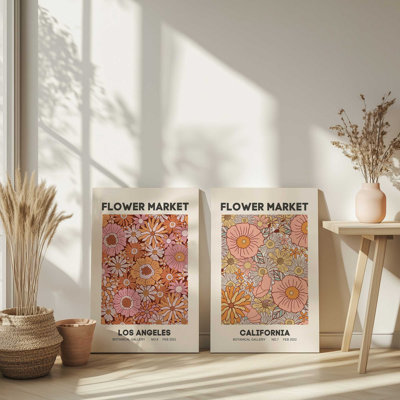 «Retro Flower Markets I», ensemble de 2 impressions sur toile