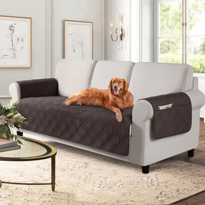 Housse de protection imperméable pour canapé pour chien - Chocolat - Housse de siège lavable antidérapante avec poche latérale pour canapé à 3 coussins, housse pour animaux de compagnie