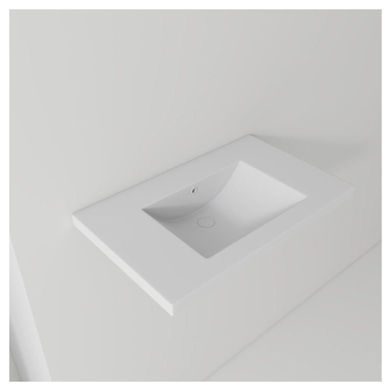 Lavabo de salle de bain en céramique blanche de 76 cm avec trop-plein, à encastrer ou à poser sous meuble-lavabo à un trou