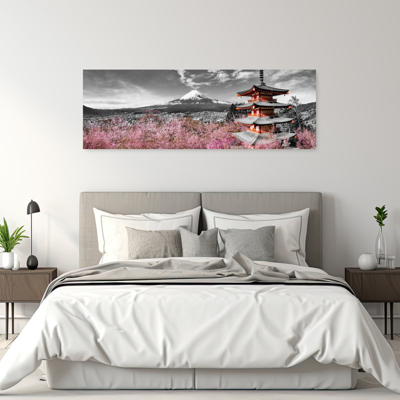 Mont Fuji, cerise, pagode, paysage de montagne, paysage abstrait, H 20 po x l 60 po