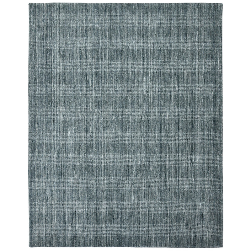Tapis tissé à la main en laine bleu et ivoire 9 pi x 12 pi