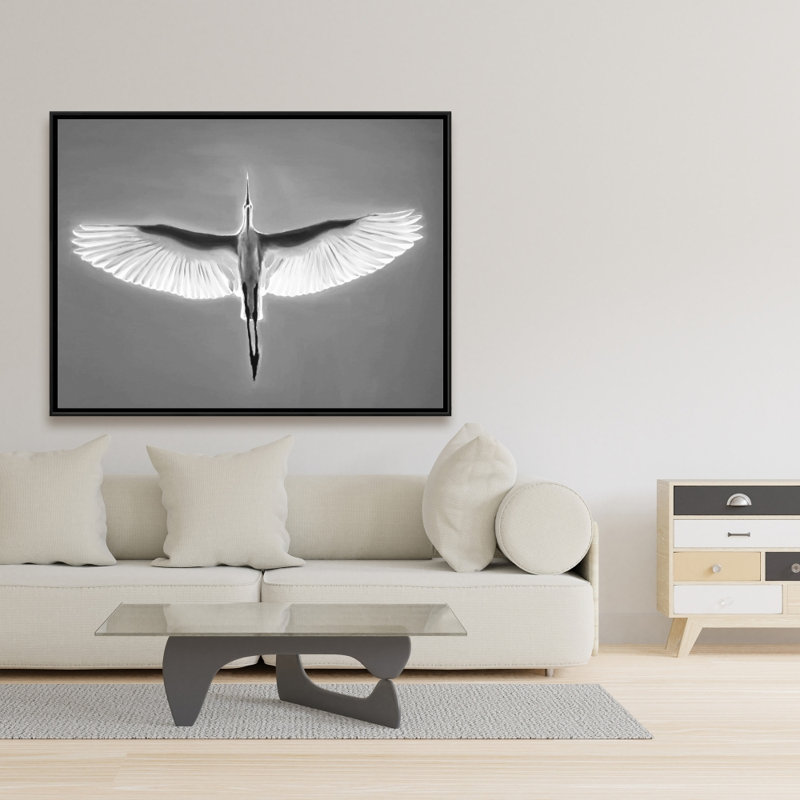 Great Blue Heron in Flight - Framed Canvas Home Decor
