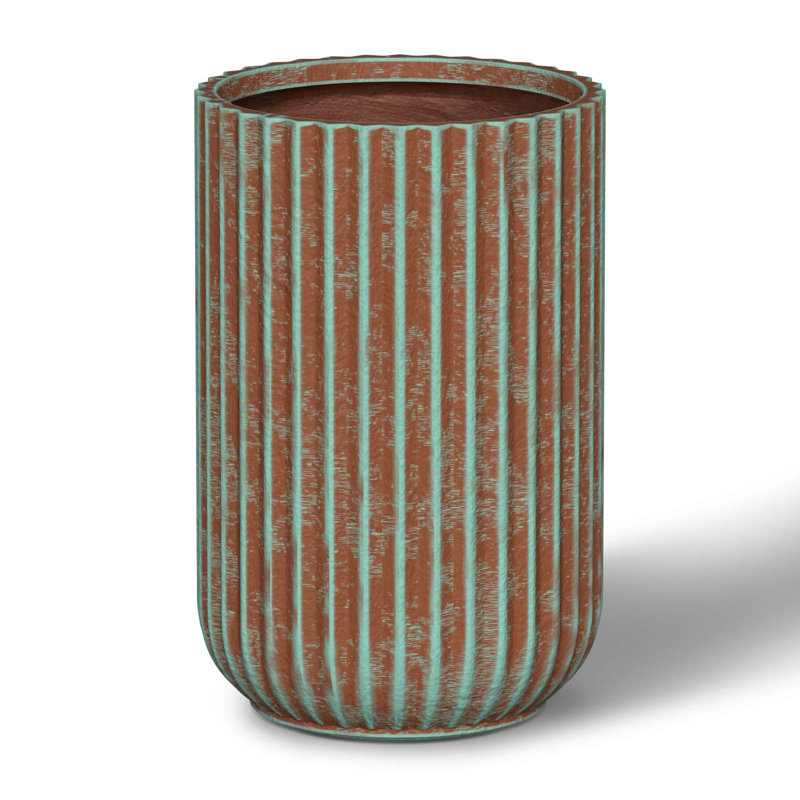 Large Concrete Round Planter / Pot With Drainage Holes, 22.44" H x 13.98" W x 13.98" D, Muted Teal (Upgraded Interior)