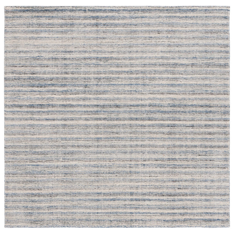 Brileigh Hand Loomed Wool/Viscose/Cotton Striped Rug in Ivory/Blue, Square 6'