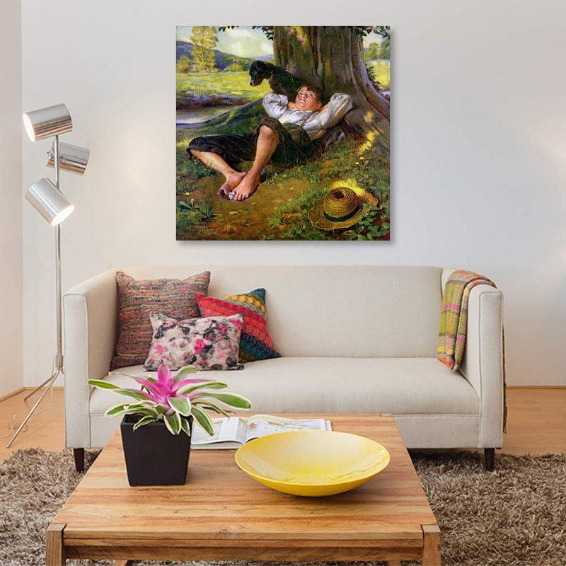 Barefoot Boy Daydreaming by Norman Rockwell - Wrapped Canvas Painting, 45.72 cm H x 45.72 cm W x 1.91 cm D, Wrapped Canvas