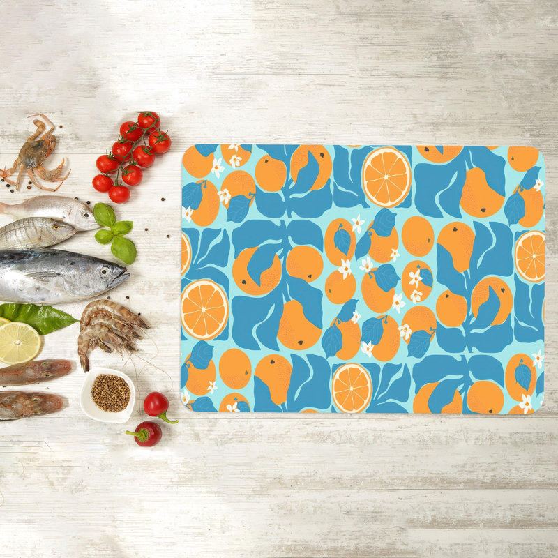 Planche à découper en verre moderne de conception orange abstraite imprimée sur du verre de haute qualité pour un essentiel de cuisine épuré et élégant
