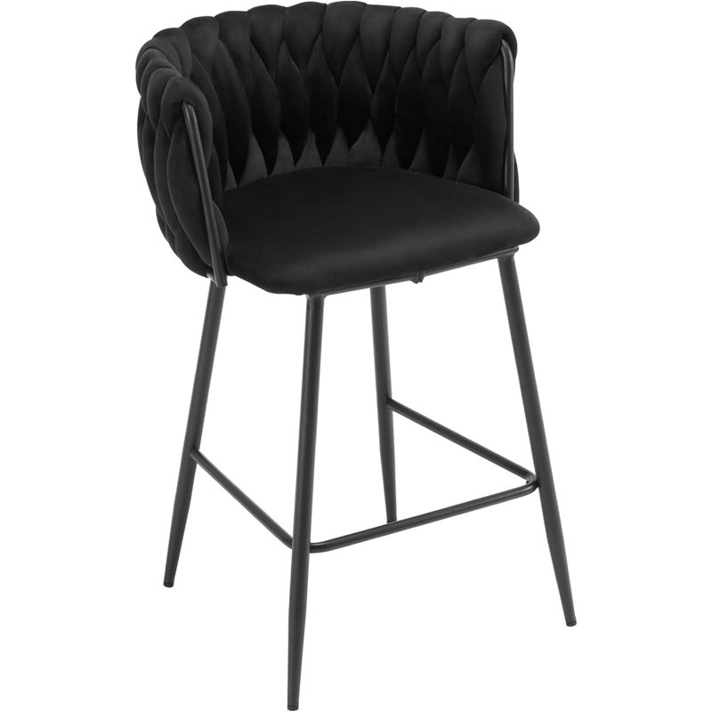 Saya Upholstered Counter Stool with Metal Frame, Black, 1 Piece